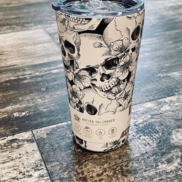 Hydrapeak Skull Floral Black White 18 oz Coffee Mug Tumbler Halloween NEW - Picture 13 of 13